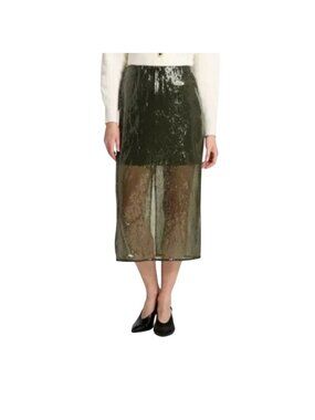 A New Day Olive Green Sequin Midi Skirt With Lining Size XL